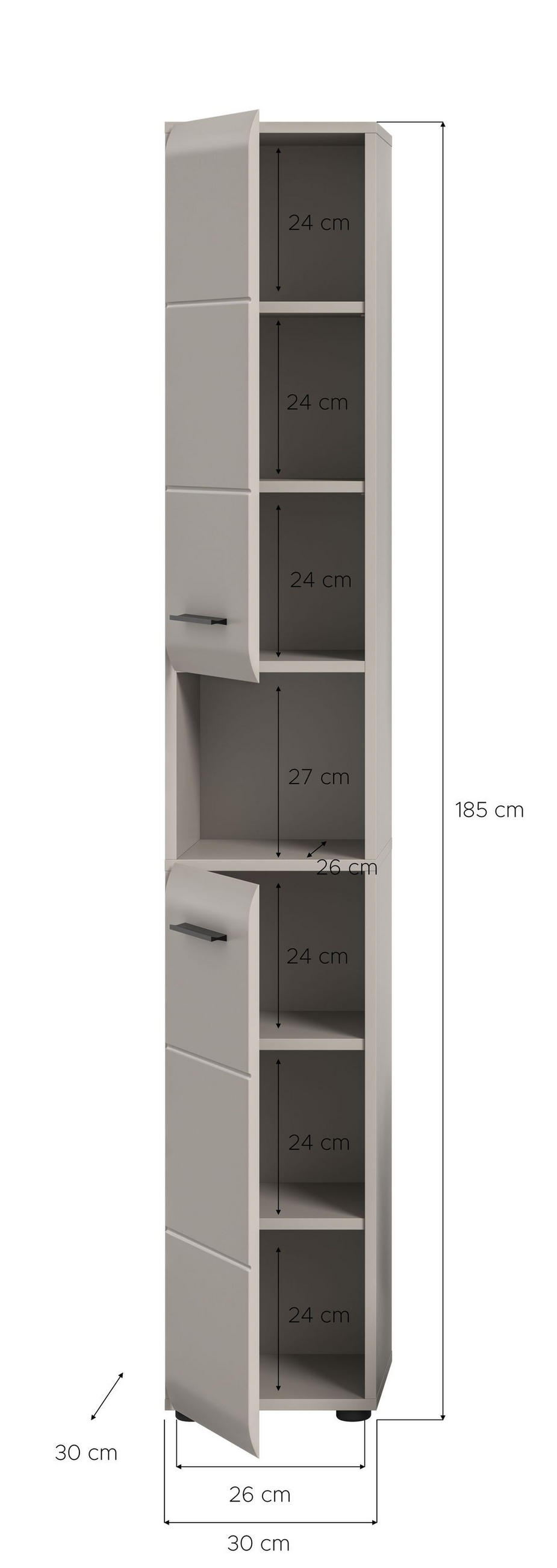 BADSCHRANK halbhoch ICE (B/H/T: ca. 30/185/30 cm) in Kaschmir/Kaschmir matt - Kaschmir, Holzwerkstoff (30/185/30cm)