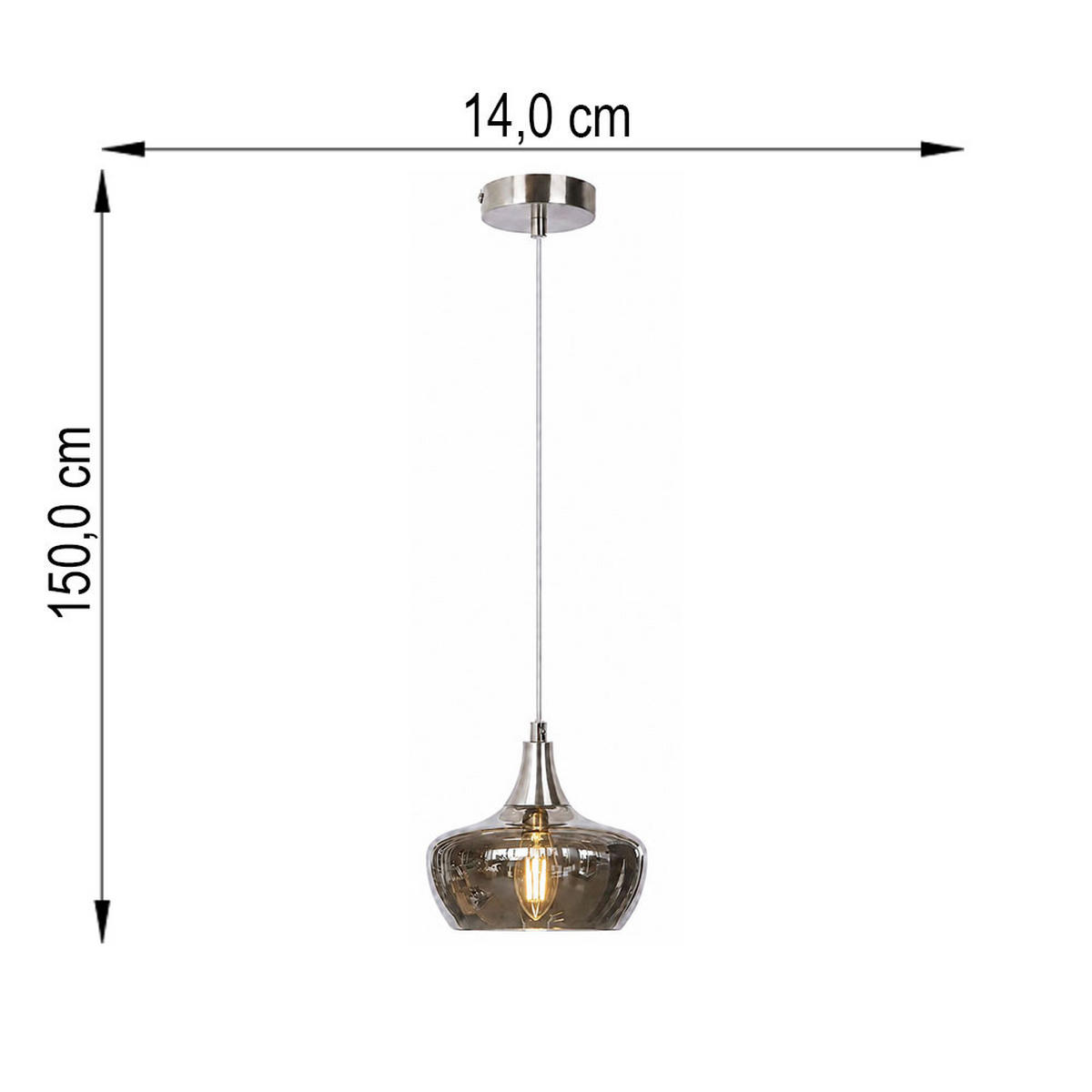 PENDELLEUCHTE Glas Rauchgrau Nickel - Grau, Glas (14/14/150cm) - Nowa