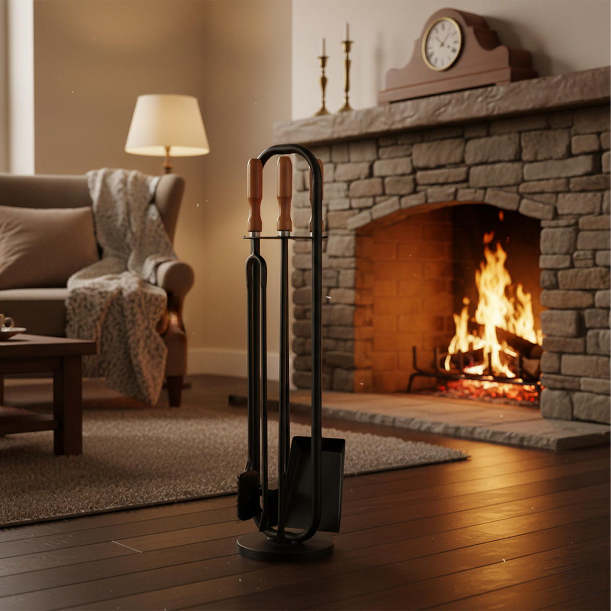 5TLG.KAMINBESTECK-SET - Schwarz, Holz/Metall (17/75/17cm) - Relaxdays
