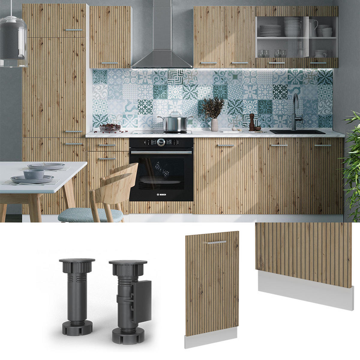 GESCHIRRSPÜLBLENDE R-Line Artisan-Eiche 45 cm ohne Arbeitsplatte - Weiß/Eiche Artisan, Holzwerkstoff (45/81.8/1.6cm) - Vicco