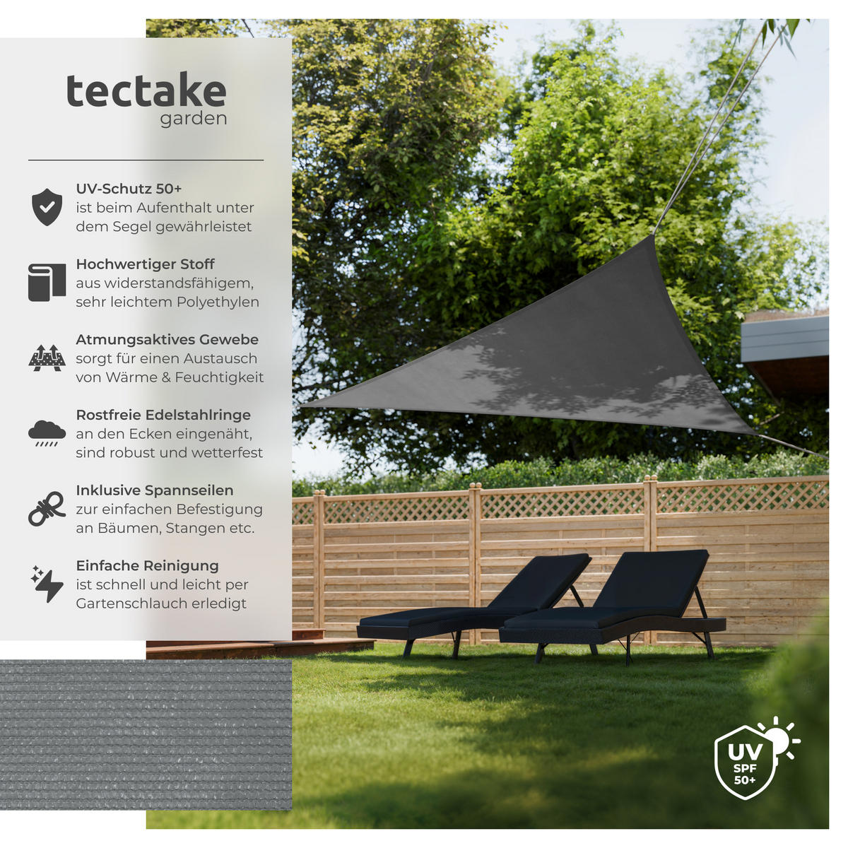 SONNENSEGEL ,inklusive Spannseile,grau - Grau, Kunststoff (400/400cm) - tectake