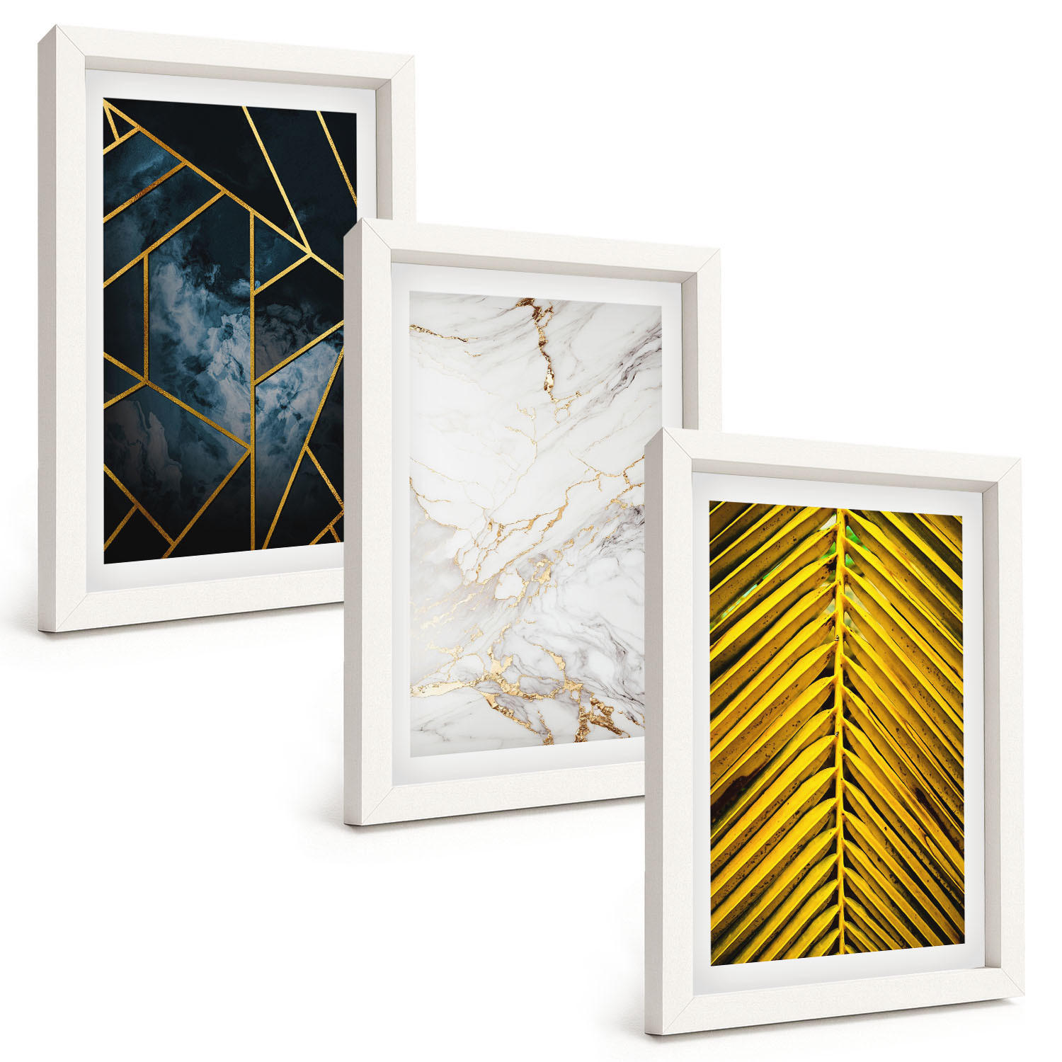 BILDER SET 3er Set - 20x30 cm Weißer Rahmen - Geometrische Muster und Vegetation - Weiß, Kunststoff (20/30cm) - TULUP