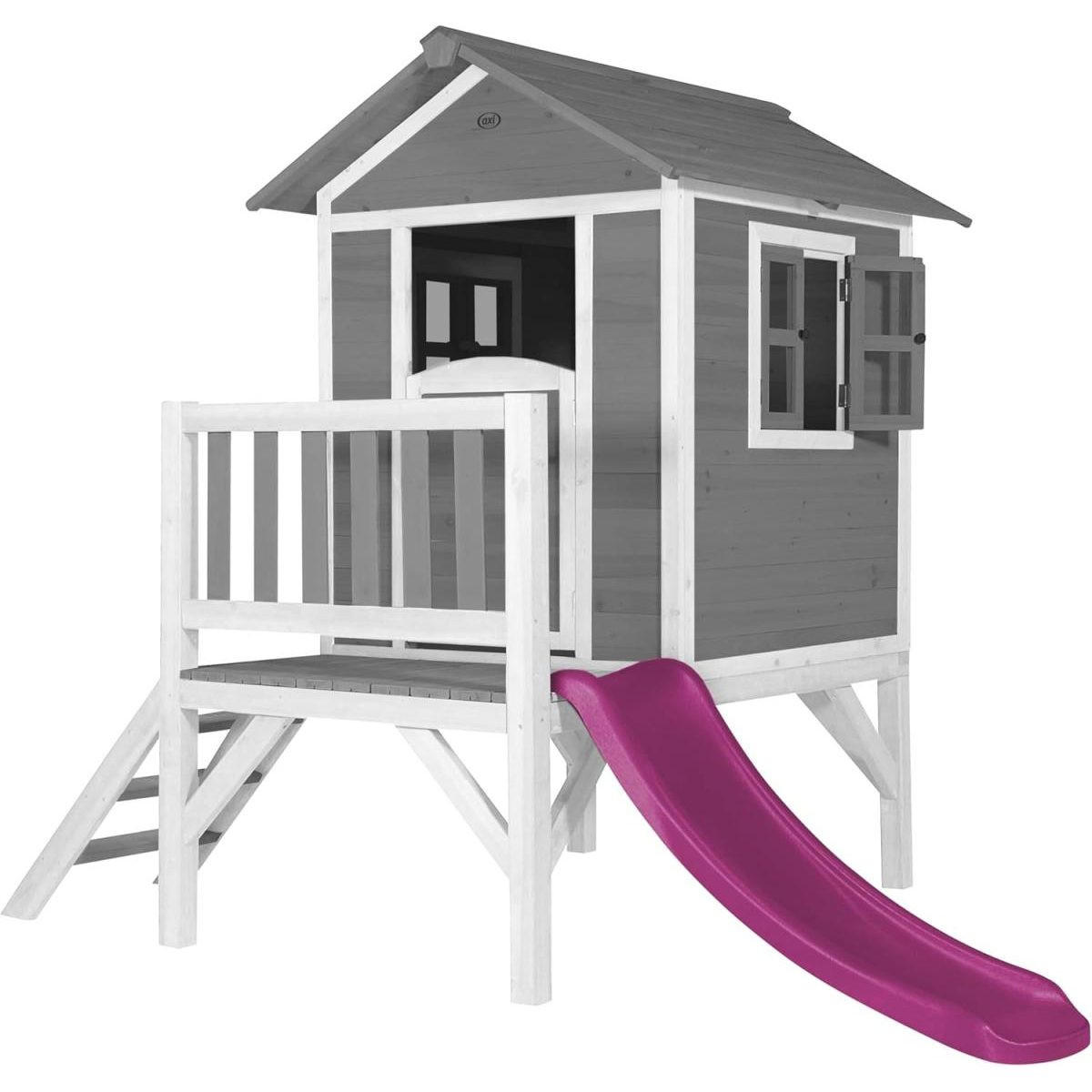 SPIELHAUS Lodge XL, kühles Grau, lila Rutsche - Violett, Holz (240/189/167cm) - Axi House