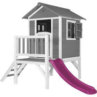 SPIELHAUS Lodge XL, kühles Grau, lila Rutsche - Violett, Holz (240/189/167cm) - Axi House