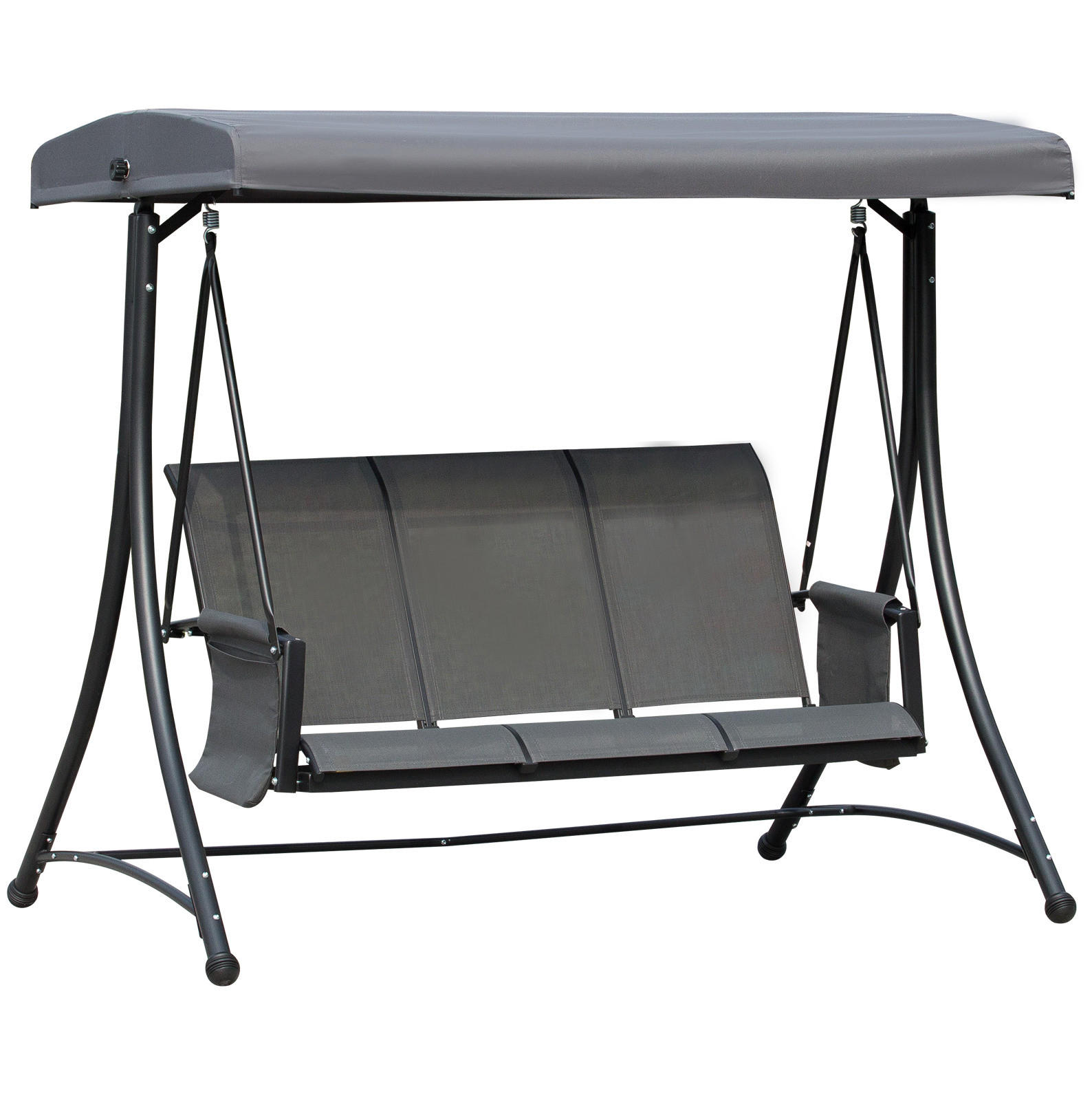 3-SITZER Hollywoodschaukel aus Metall 196 x 128 x 172 cm in Dunkelgrau mit Sonnendach - Dunkelgrau, Metall (196/172/128cm) - Modfu
