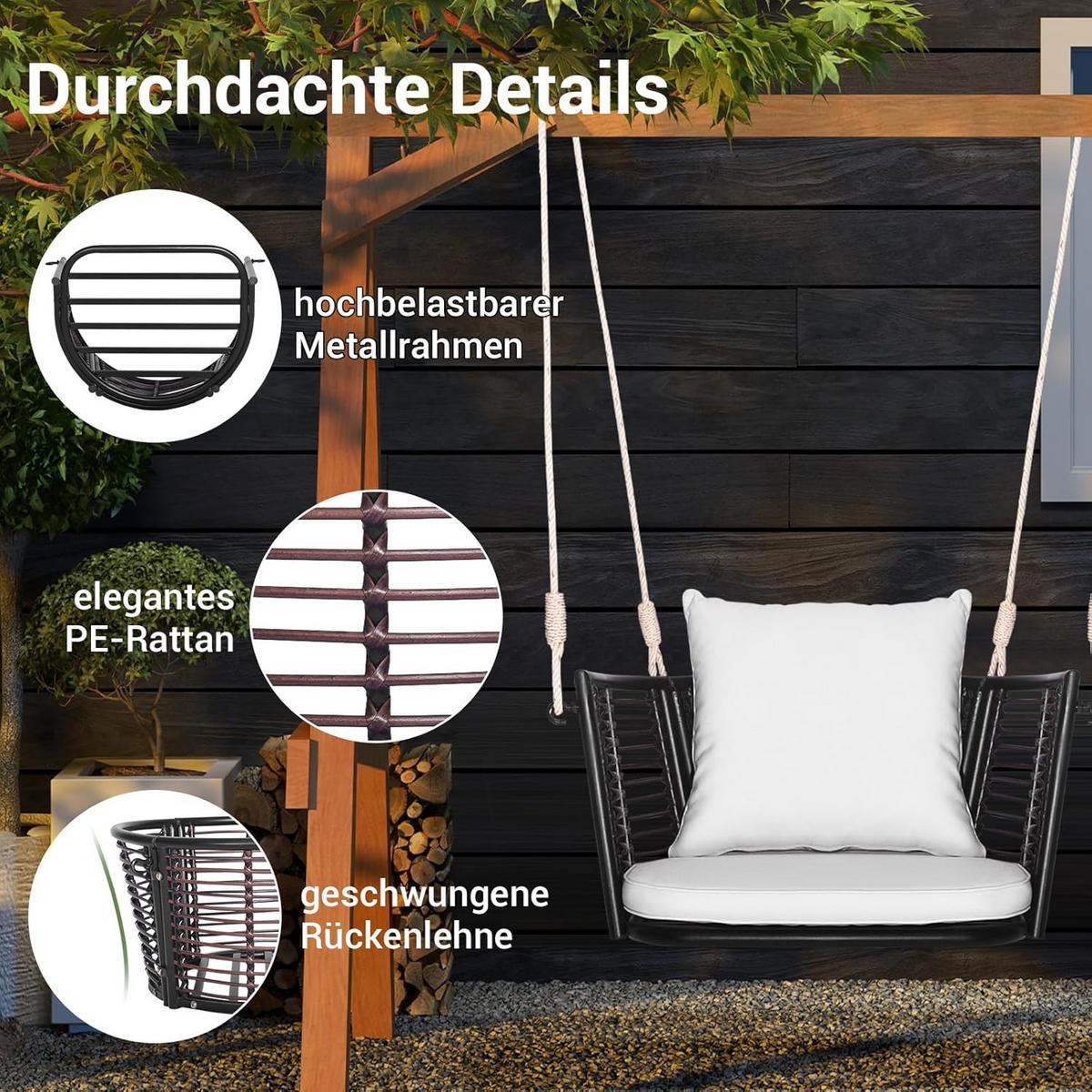 HÄNGESESSEL Weiß - Weiß, Metall (77/38/62cm) - COSTWAY