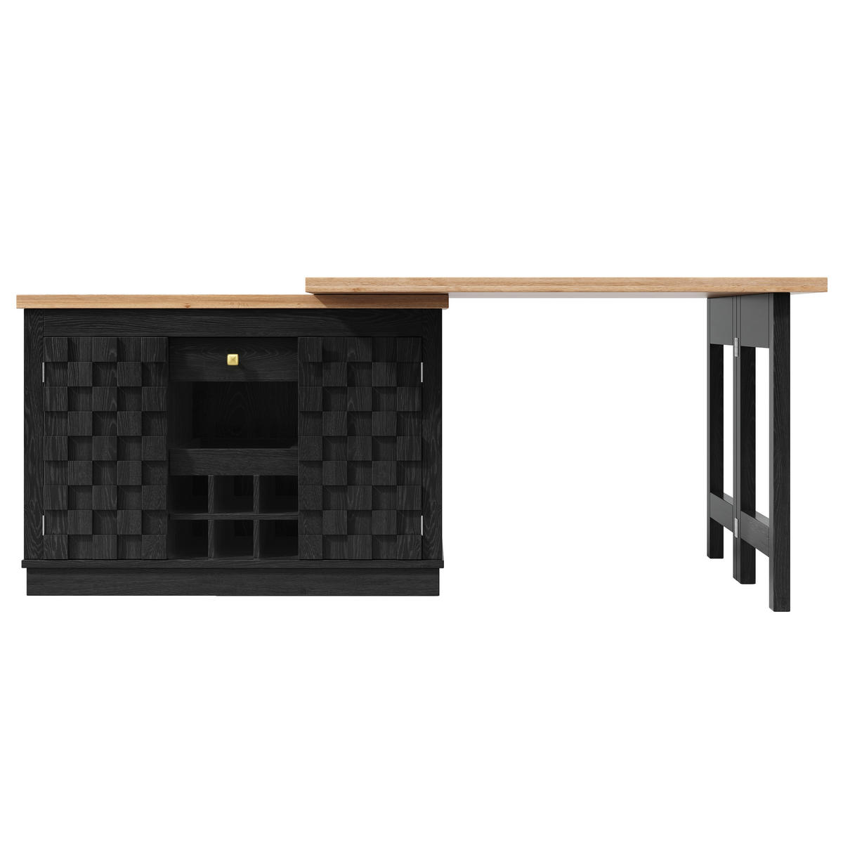 KÜCHENINSEL DE-38580 ausziehbar 120-197 cm 360° drehbar Schwarz - Schwarz, Holzwerkstoff (120/74.2/40cm) - ComfortXL