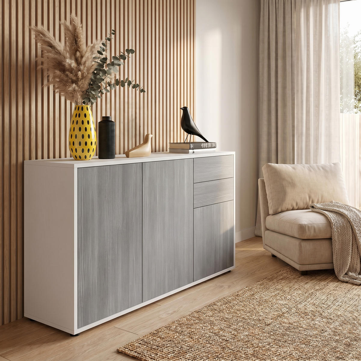 KOMODA Ben V3 Bijela mat/Avola-antracit (117 x 74 x 36 cm) - antracit, drvni materijal (117/74/36cm) - Vladon