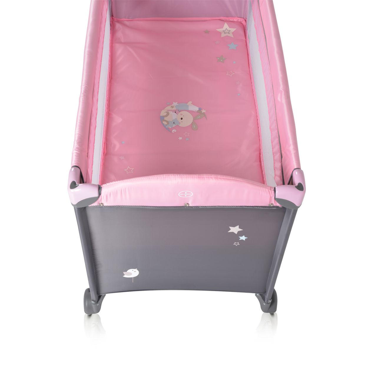 REISEBETT Sleepy Rollen grau pink Wickelauflage, Matratze, Spielbogen, Seiteneingang - Grau, Kunststoff (60/120cm) - Moni