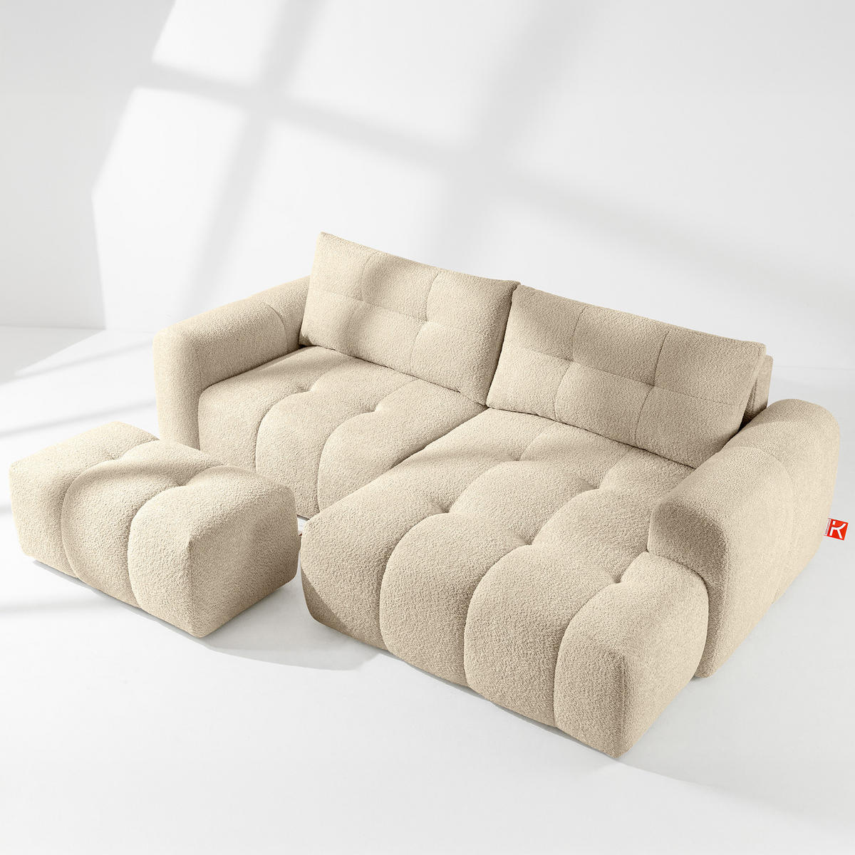 ECKSOFA RECHTS RAVIA, Bouclé, Hellbeige - Beige, Holz/Textil (256/104cm) - KONSIMO®