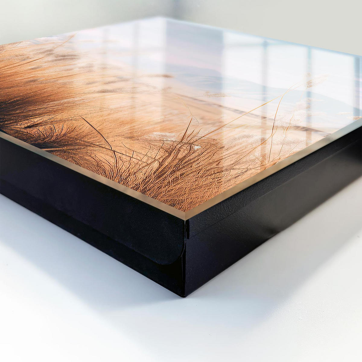 SCHLÜSSELBOX Schwarz 30x30 cm- Türöffnung nach rechts - Graslandschaft - Beige, Metall (30/30/5cm) - TULUP