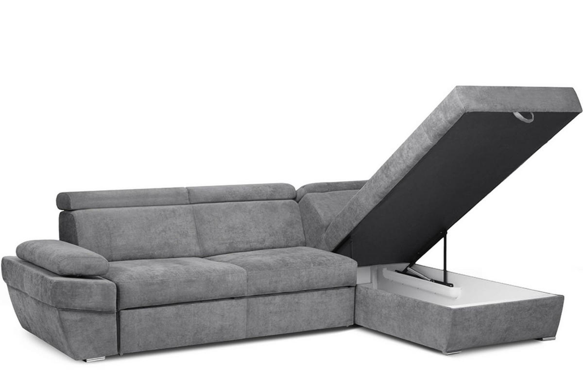 SCHLAFECKSOFA RATLO rechts 4/5-Sitzer mit Bettkasten in Lederoptik, grau - Silberfarben/Hellgrau, Textil (270/190cm) - KONSIMO®