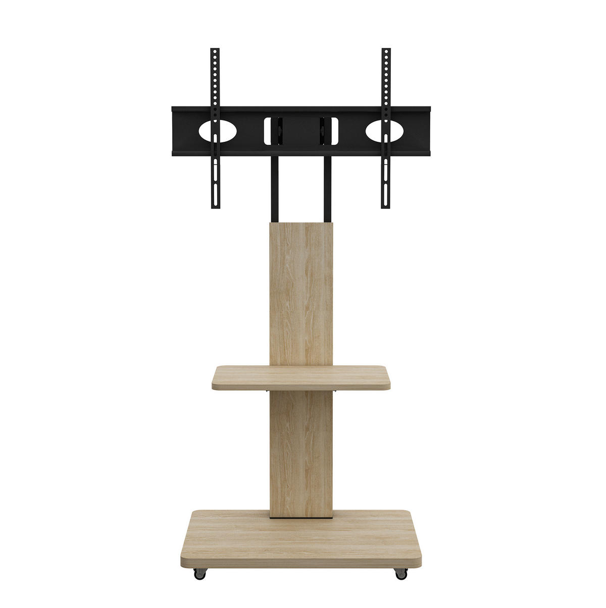 TV-STÄNDER Breite 60 cm höhenverstellbar mit Rollen & MDF-Ablagen - Hellbraun, Holzwerkstoff (60/150/40cm) - BEAOK