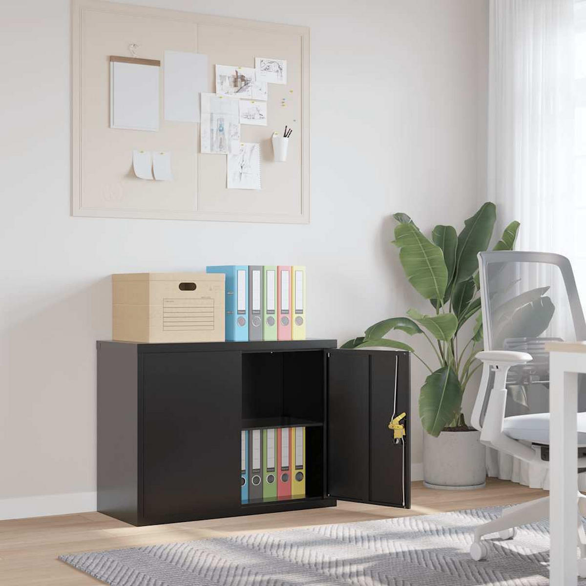 AKTENSCHRANK SCHWARZ 90X40X70 CM STAHL - Schwarz, Metall (40/70/90cm) - vidaXL