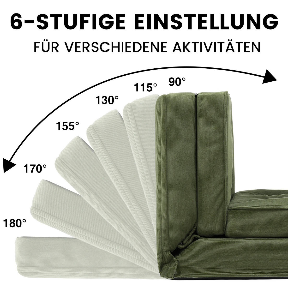 SOFA BED 2-Sitzer Grün, verstellbare Rückenlehne 6-fach - Grün, Textil (90/22/53cm) - Kaket