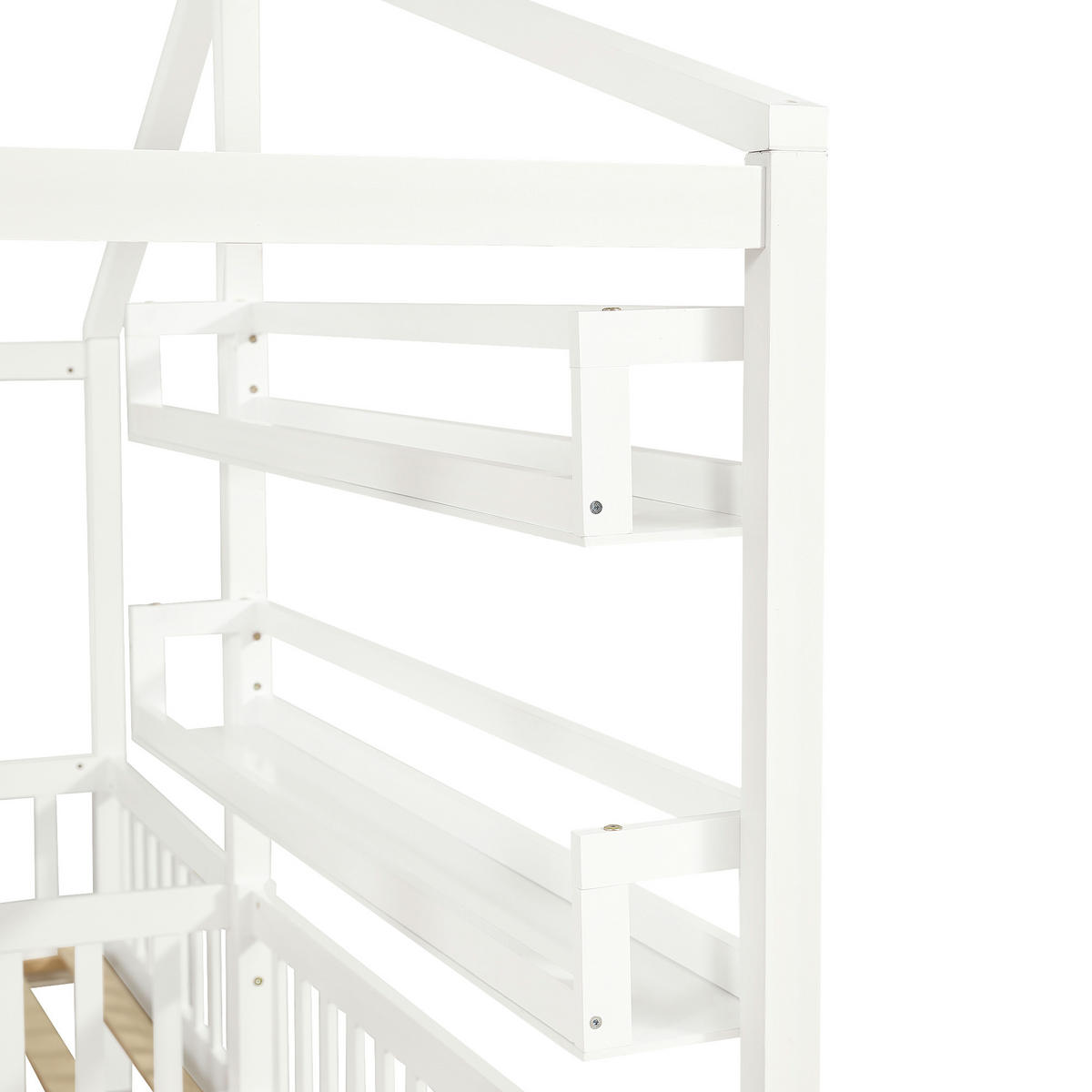 HAUSBETT 90/200+140/70 mit Schubladen und Regalen in Weiß - Weiß, Holzwerkstoff (90/200cm) - EVRYAE