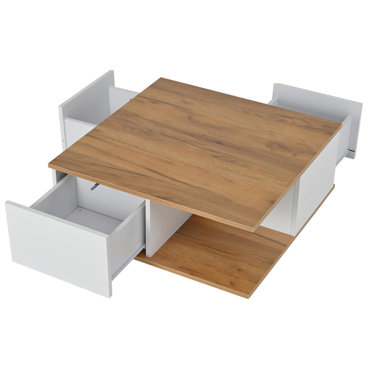 COUCHTISCH 70/70 cm mit 3 Schubladen und Ablagefach in Weiß/Walnuss - Walnussfarben, Holzwerkstoff (70/70/31.5cm) - BEAOK