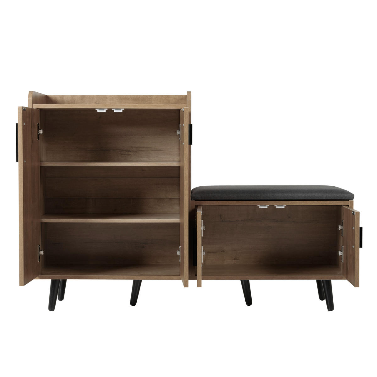 SCHUHBANK natur-optik, 4 türen & gepolsterte sitzfläche - Naturfarben, Holzwerkstoff (120/82.8/34cm) - Urban Meuble