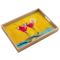 SERVÍROVACÍ PODNOS Sklenice - Koktejl - Citron - Třešeň 50x35 cm - žlutá, dřevo (50/5/5cm) - OnlyWow
