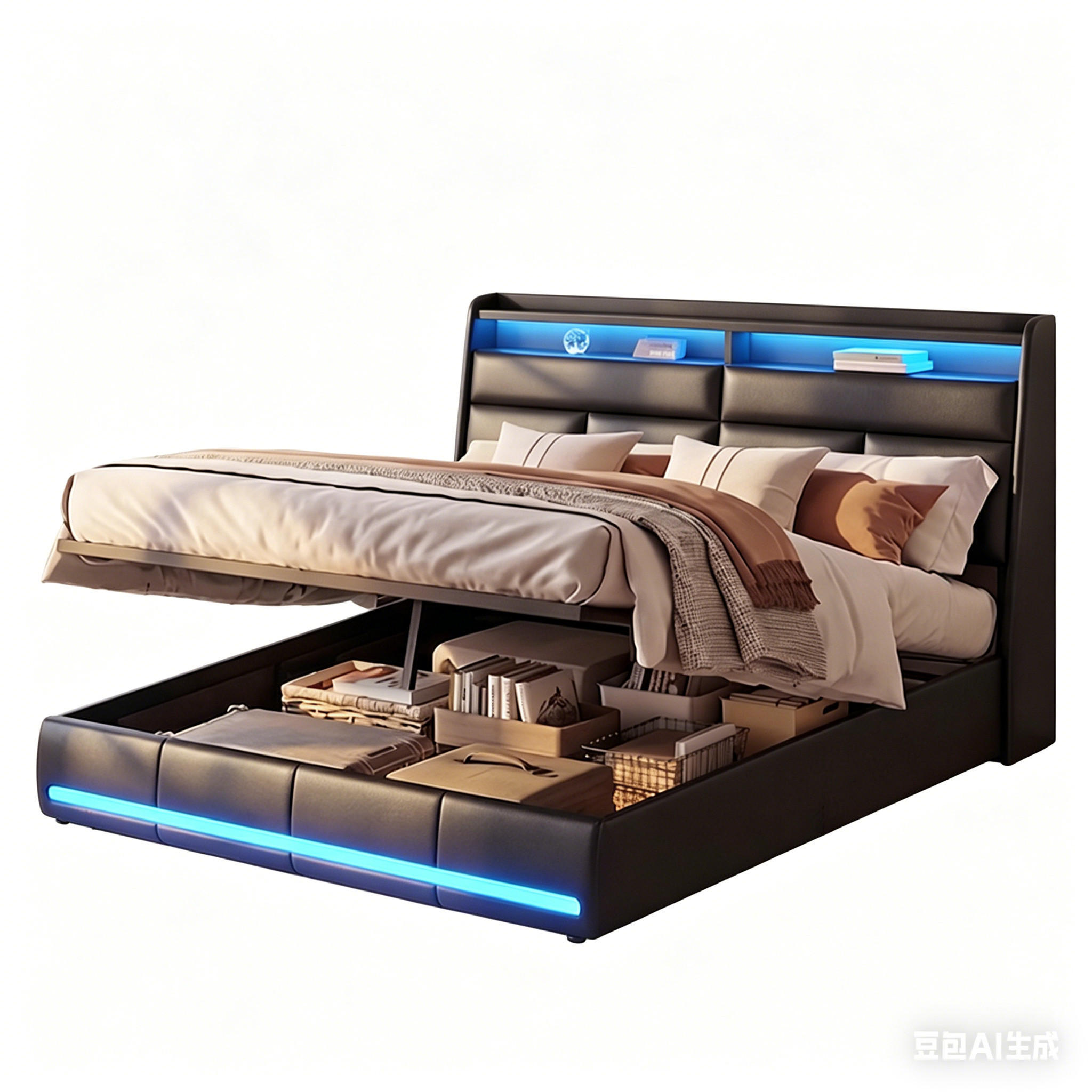 DOPPELBETT 140x200 cm mit Bettkasten LED Ladestation Schwarz Stauraumbett - Schwarz, Holz (140/200cm) - PARAFTA HOME