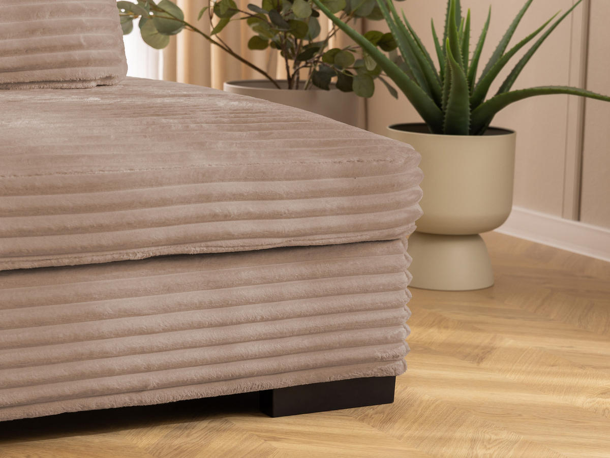 ECKSOFA Wolke mit tiefer Sitzfläche, Schlaffunktion und praktischem Bettkasten aus weichem Beige Cordstoff - Schwarz/Cappuccino, Holz/Kunststoff (162/225cm) - S-Style