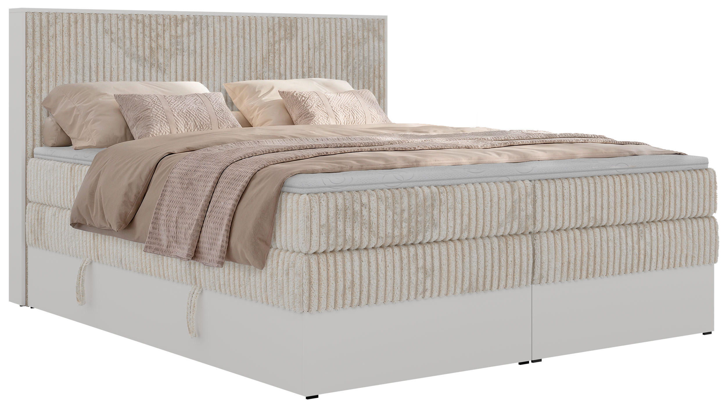 BOXSPRINGOVÁ POSTEĽ TRAVIT KING 140/200 - Béžová Manšestr - Topper Visco - Stredne tvrdé (H3) - čierna/béžová, textil/plast (140/200cm) - MKS