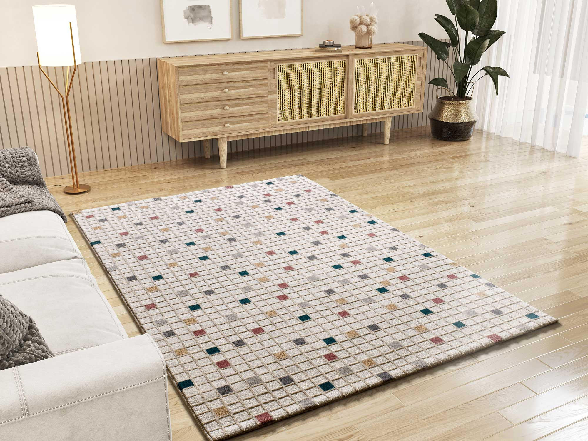 Thumbnail - Atticgo Webteppich, Mehrfarbig, Weiß, Blau, Rosa, Grau, Textil, Kariert, Rechteckig, 80x150 cm, Oeko-Tex® Standard 100, ...