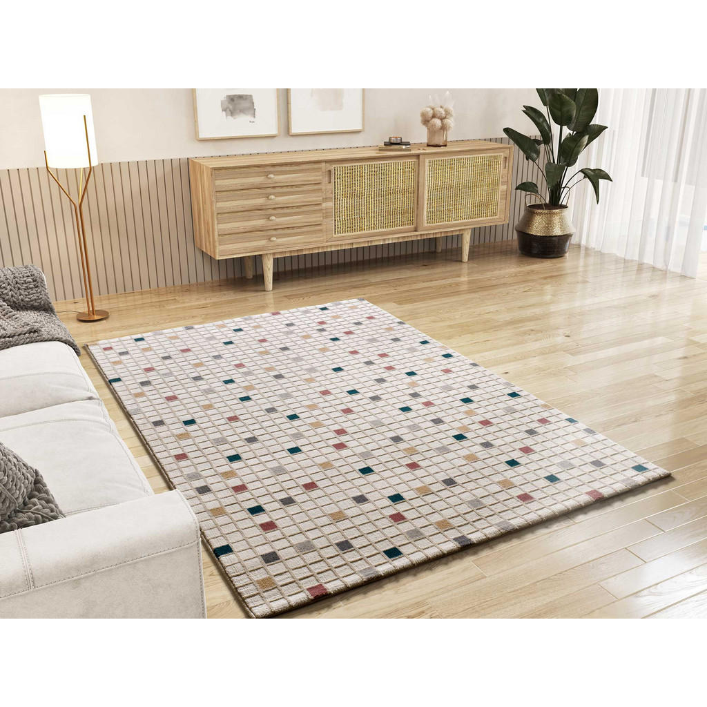 Thumbnail - Atticgo Webteppich, Mehrfarbig, Weiß, Blau, Rosa, Grau, Textil, Grafikmuster, Rechteckig, 200x290 cm, Oeko-Tex® Standard...