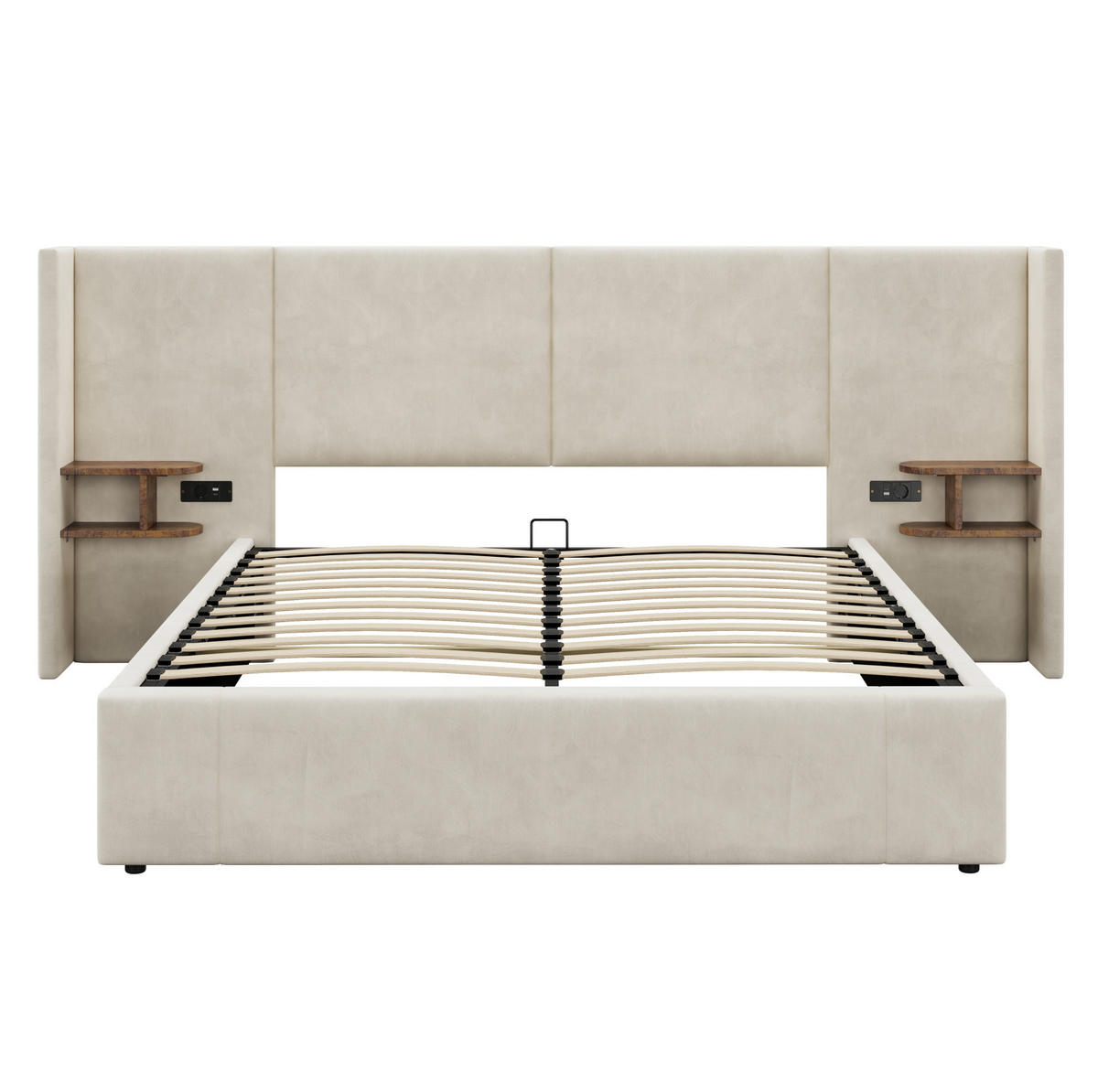 POLSTERBETT 140/190 cm aus Leinen mit Stauraum und Ladestation Beige - Beige, Textil (140/190cm) - Modenvie