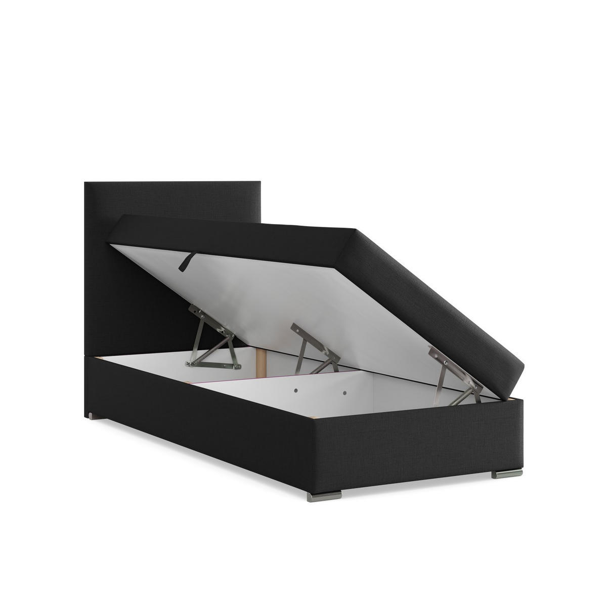 BOXBETT MIT KOPFTEIL 90x200 VICENZA, Schwarz - Schwarz, Textil (90/200cm) - Mebligo