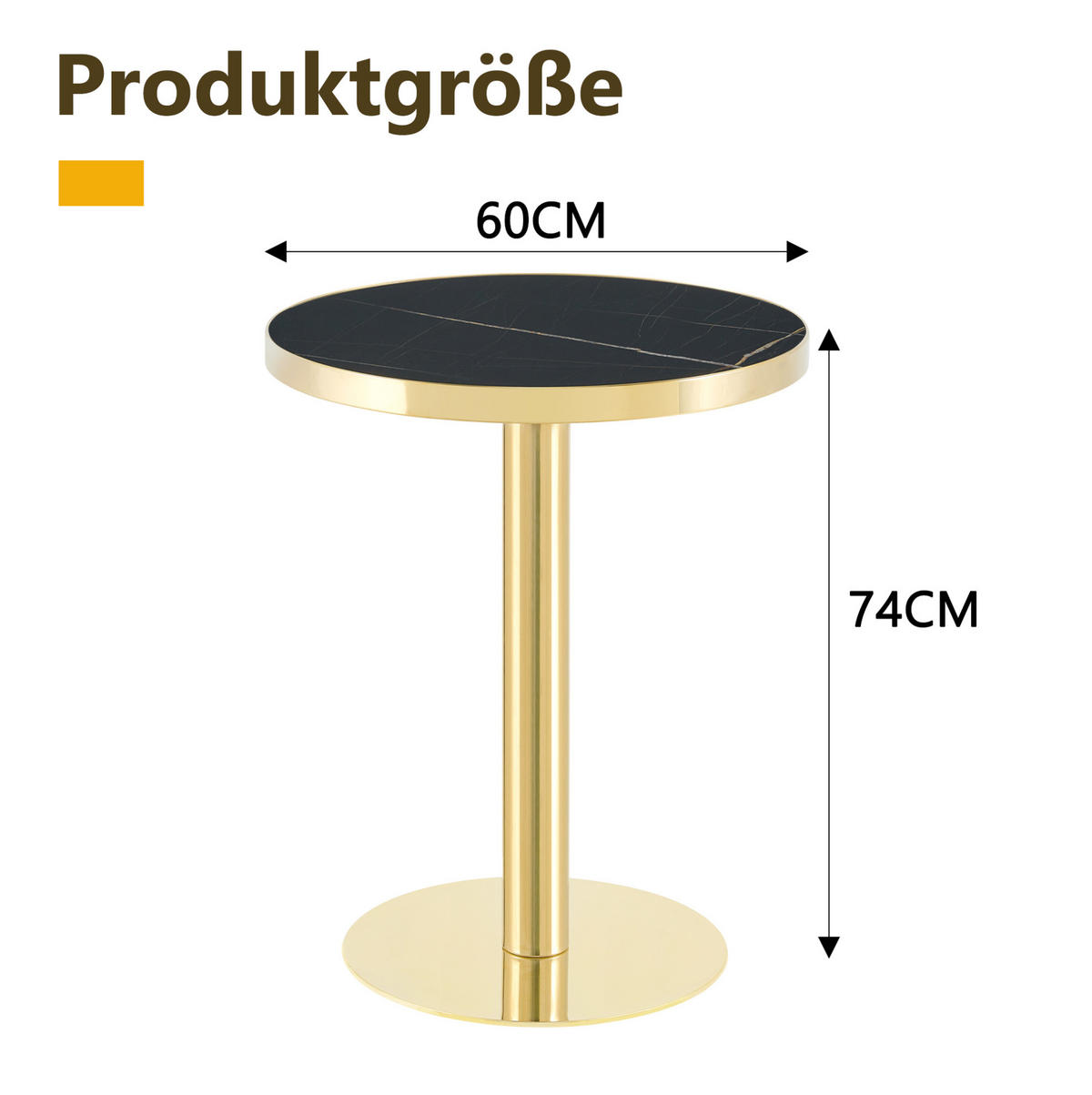BEISTELLTISCH aus MDF 60x60x73 cm Schwarz/Gold mit Marmoroptik und Edelstahlgestell - Schwarz, Holzwerkstoff (60/60/73.7cm) - IVMEU