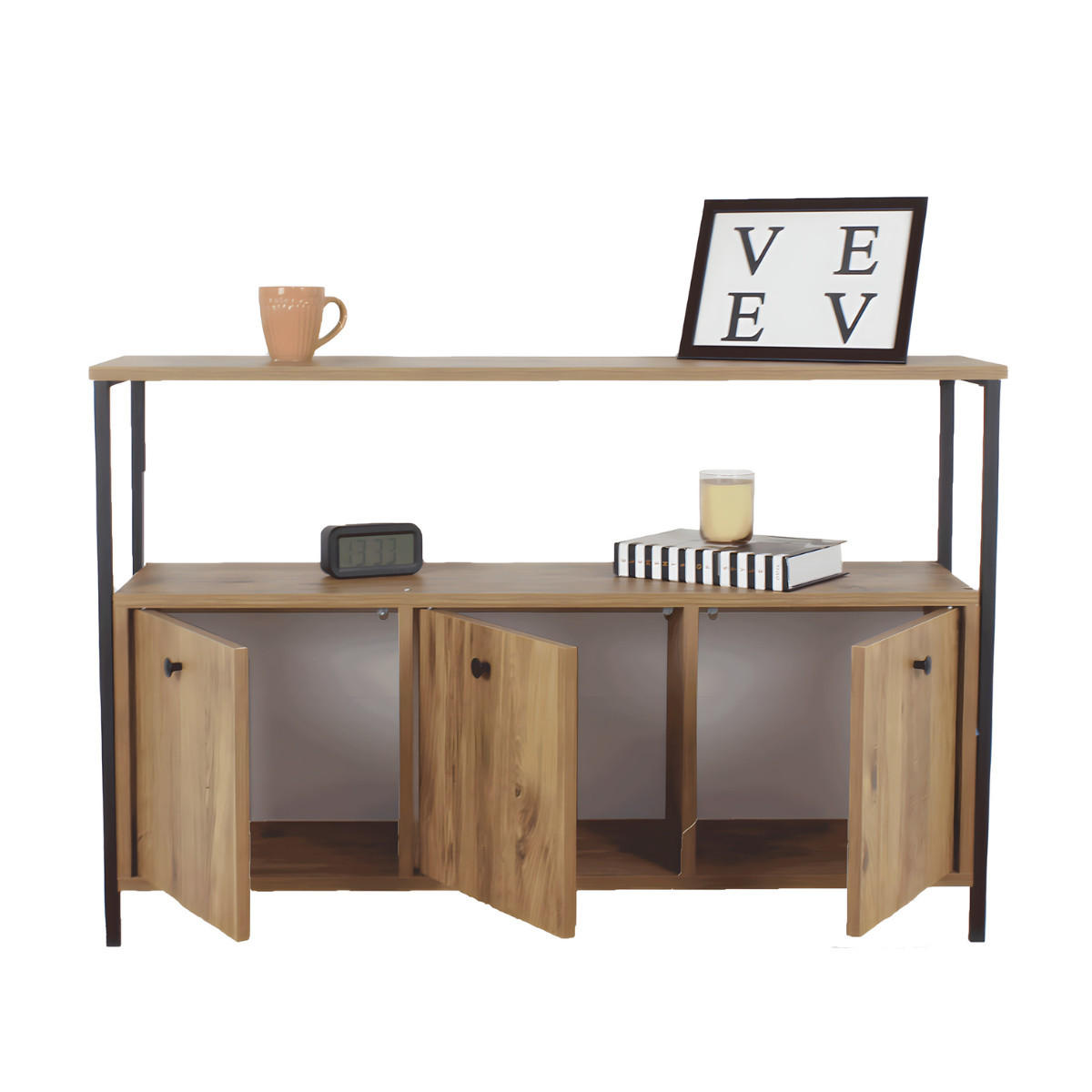 SIDEBOARD 3 Türen, Nussbaum-Dekor, L120 cm - NERO - Apfelbaumfarben, Holzwerkstoff (30/75/120cm) - Calicosy