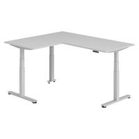 ECKSCHREIBTISCH elektrisch höhenverstellbar L-Form 160/180/74 cm in Grau/Silberfarben - Silberfarben/Grau, Holzwerkstoff (160/180/74cm) - bümö