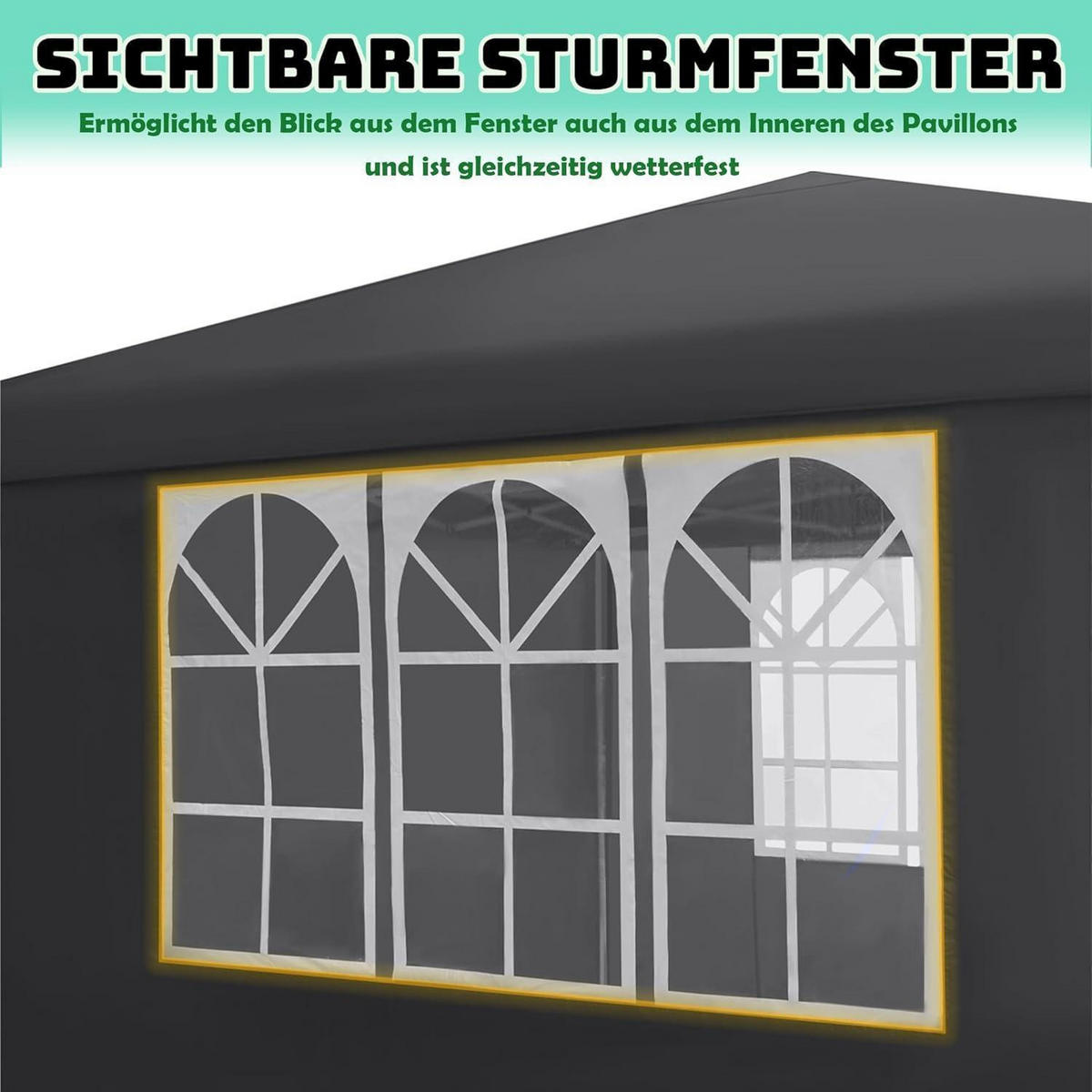 FALTPAVILLON 3 x 3 m Anthrazit mit 4 Seitenteilen und Fenstern - Schwarz, Textil (300/260/300cm)