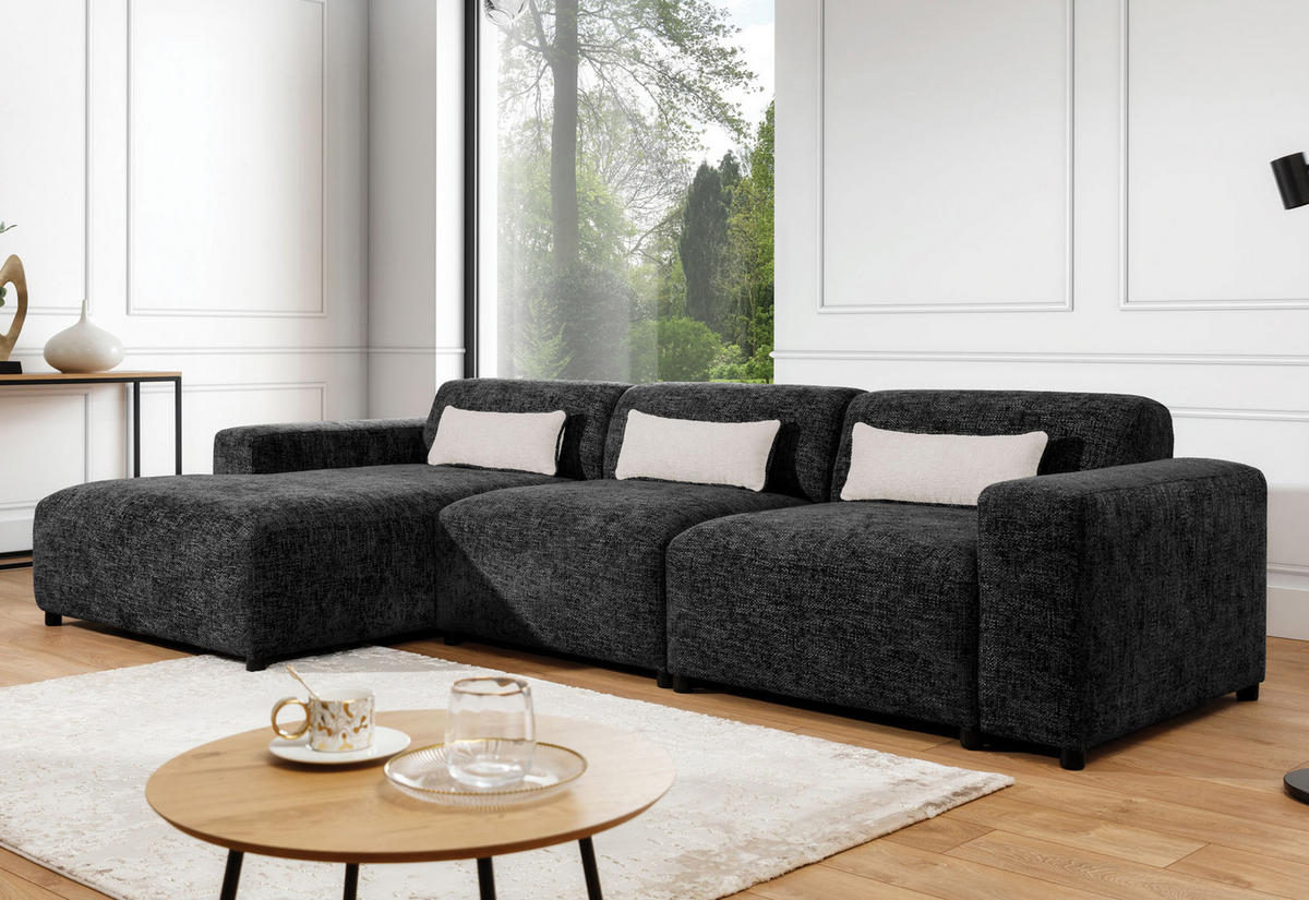 ECKSOFA L Form Jughlio Schwarz 331/165/75 cm Links mit Schlaffunktion - Schwarz, Kunststoff/Textil (165/331cm) - AX Living
