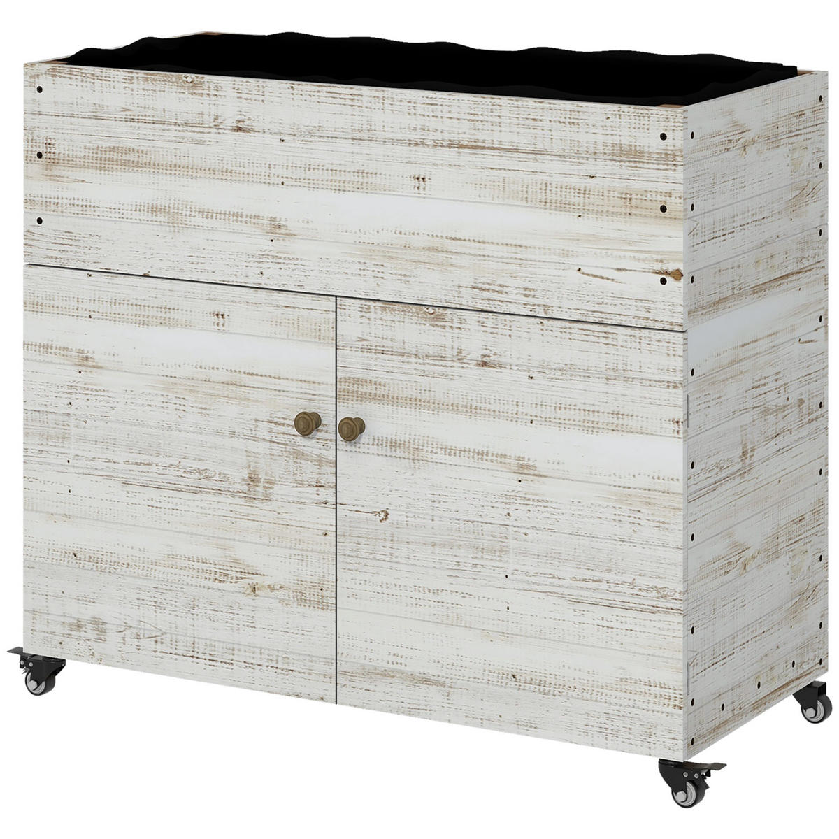 HOCHBEET DE-07745 mit Rädern & Schrankfach, Used Look Weiß - Weiß, Holz (110/95/50cm) - ComfortXL