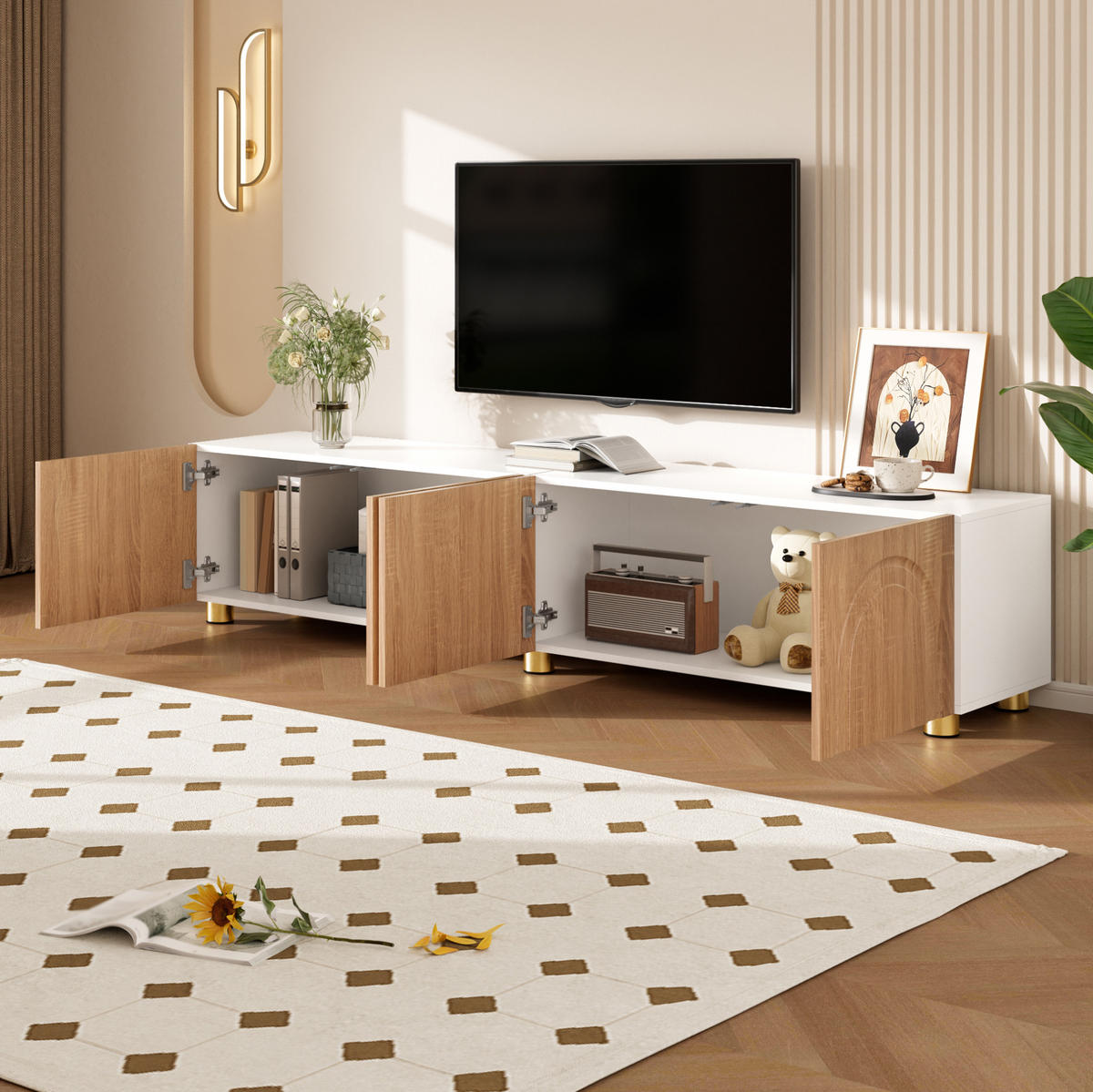 TV-SCHRANK mit 4 Türen 180 x 35 x 40 cm Natur Weiß - Birnbaumfarben, Holzwerkstoff (35/40/180cm) - Beauniv