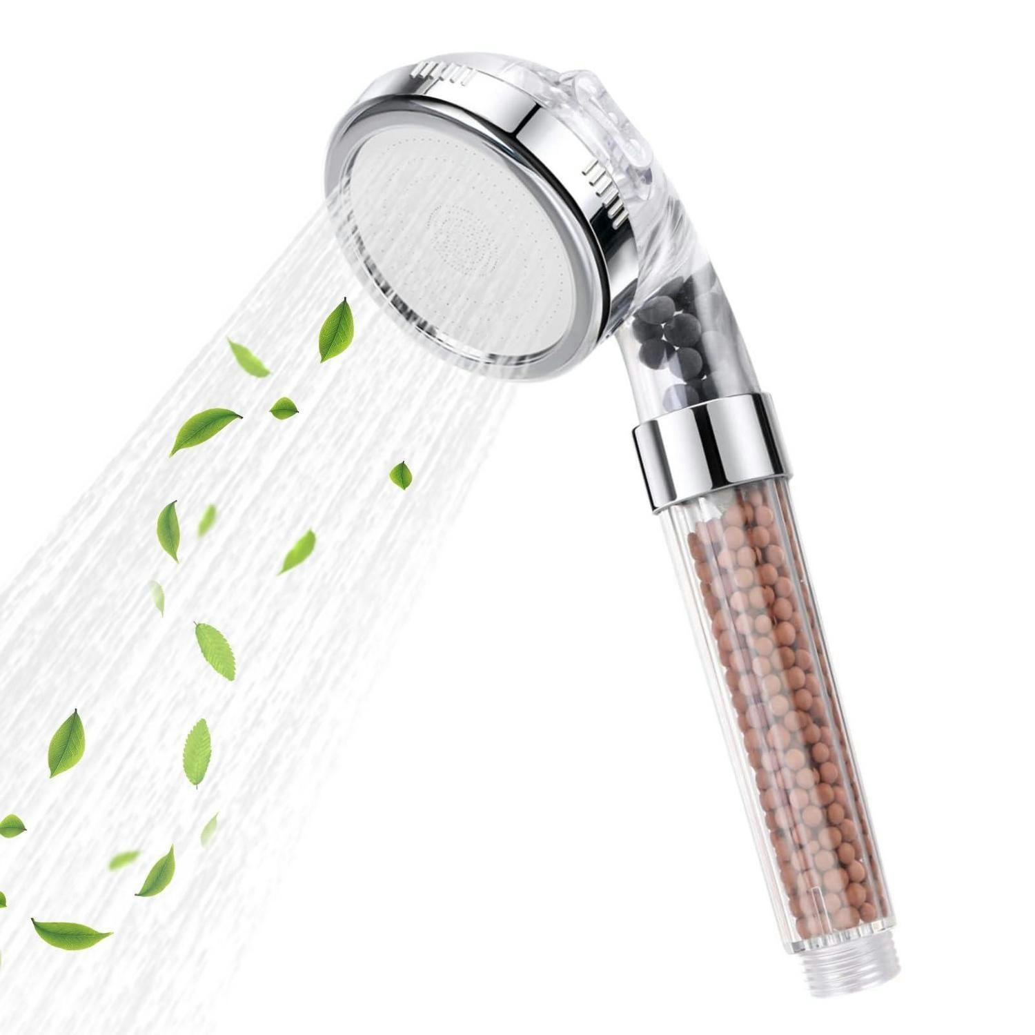 HANDBRAUSE mit Mineralsteinen und 3 Strahlarten - Transparent, Kunststoff (8.8/8.6/25.4cm)