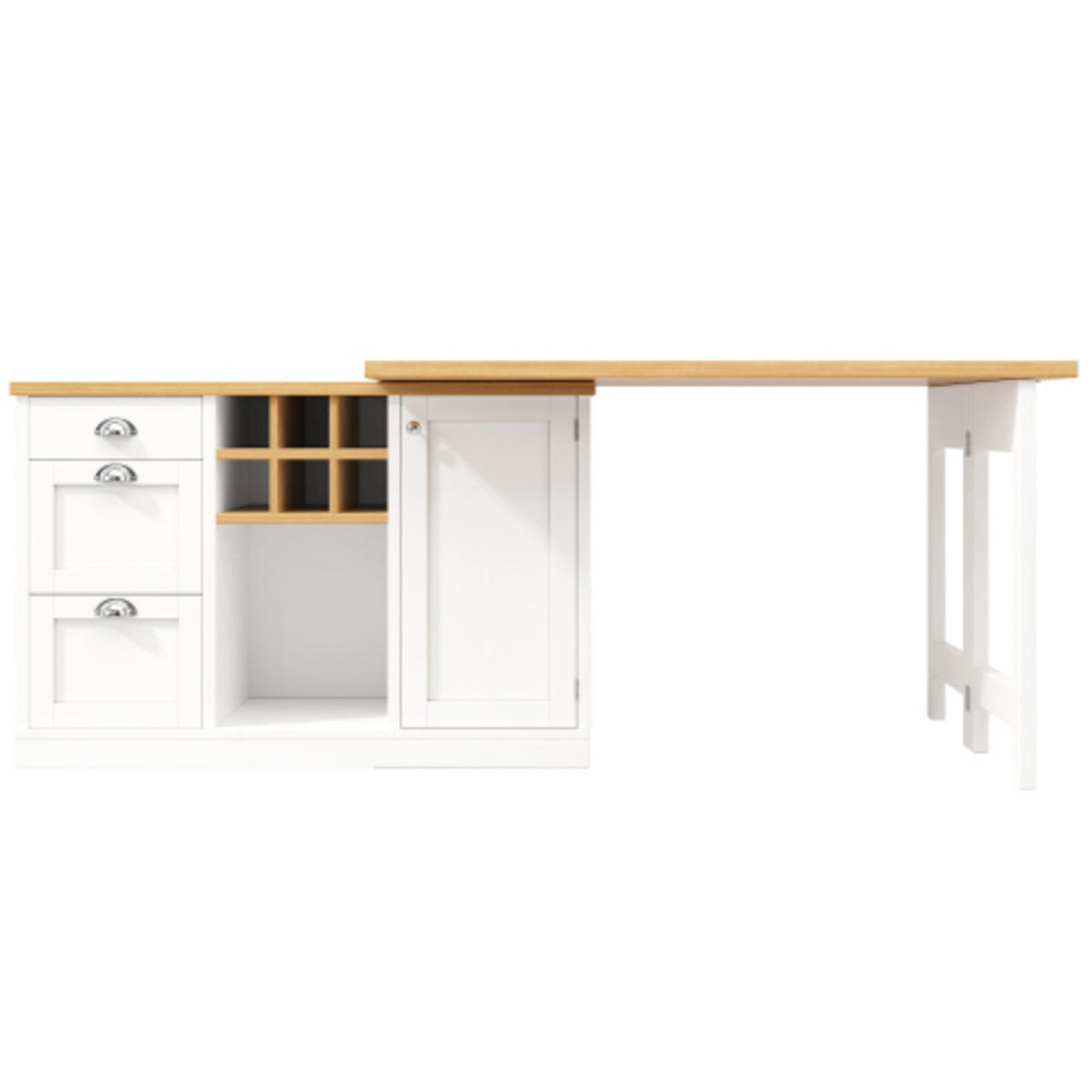 KÜCHENINSEL 120-197×40×74 cm aus MDF mit 360° drehbaren Tischpaneelen, Weinregal und vielfältigem Stauraum, weiß - Weiß, Holzwerkstoff (197/74/40cm) - Luhomfu