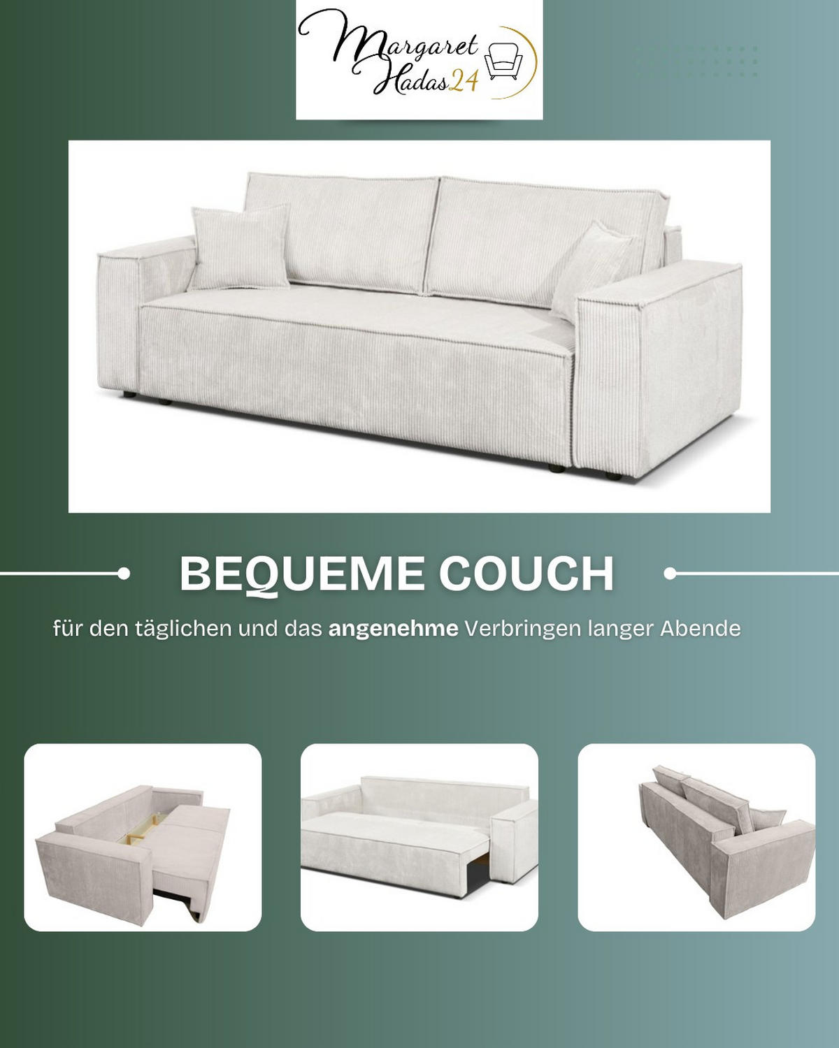 SOFA Passio III 250 x 105 cm, mit Schlaffunktion und Bettkasten, grün - Grün, Kunststoff (250/98/105cm) - Margaret Hadas24