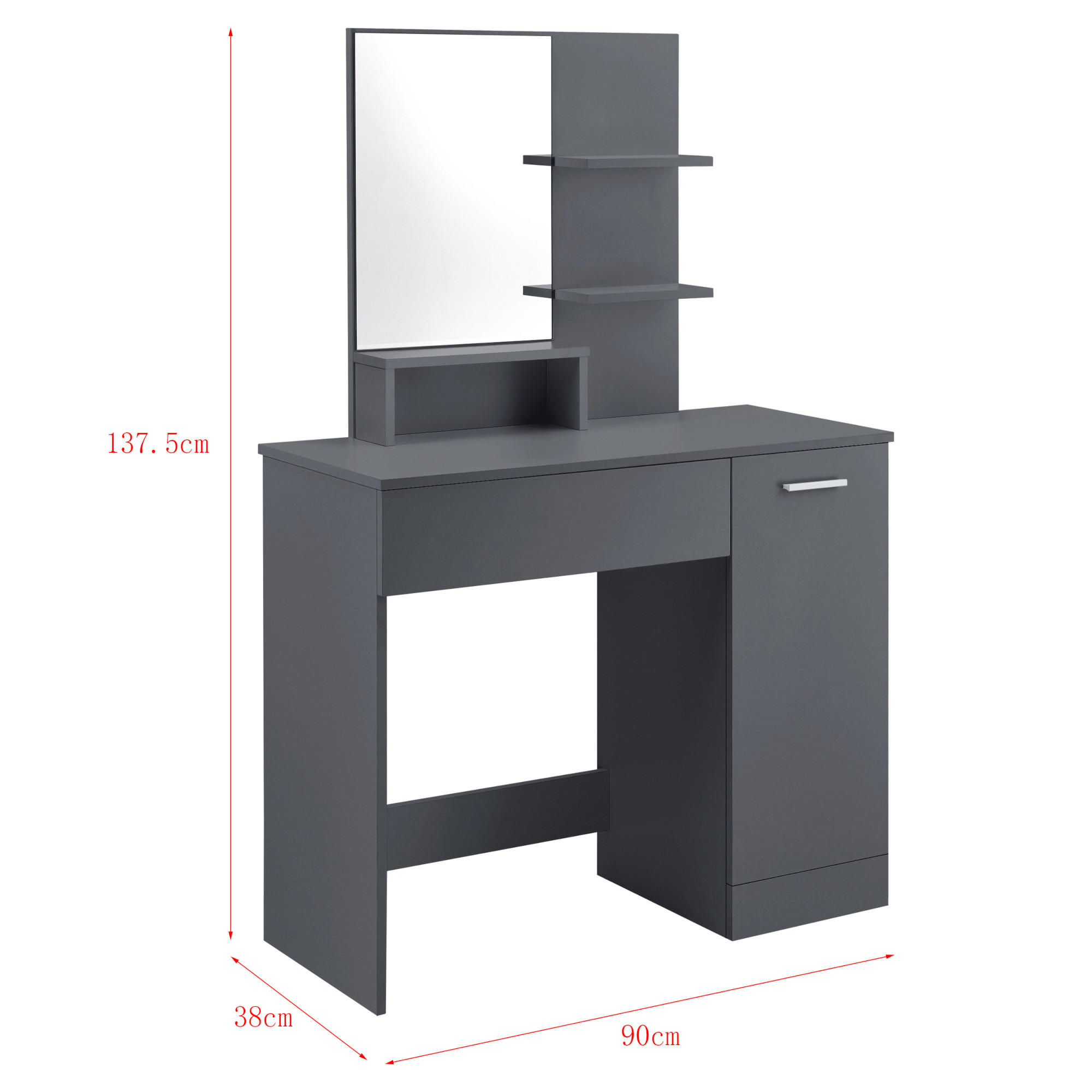 SCHMINKTISCH Krugersdorp - Grau, Holzwerkstoff (90/138/38cm) - [en.casa]