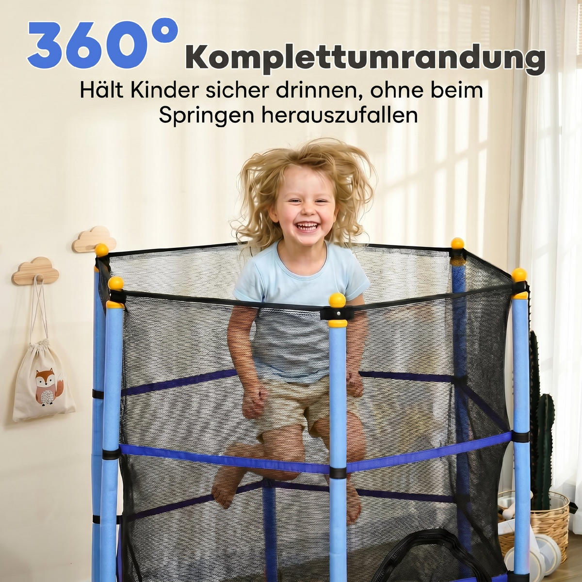TRAMPOLIN für Kinder DE-10776 Ø163 cm mit Sicherheitsnetz Blau - Blau, Metall (163/163cm) - ComfortXL