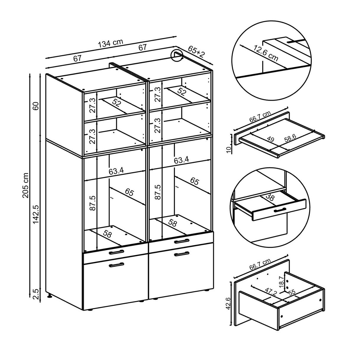 WASCHMASCHINENSCHRANK Serie 2 134cm Breit, 205cm Hoch - Eichefarben, Holzwerkstoff (134/205/67cm)