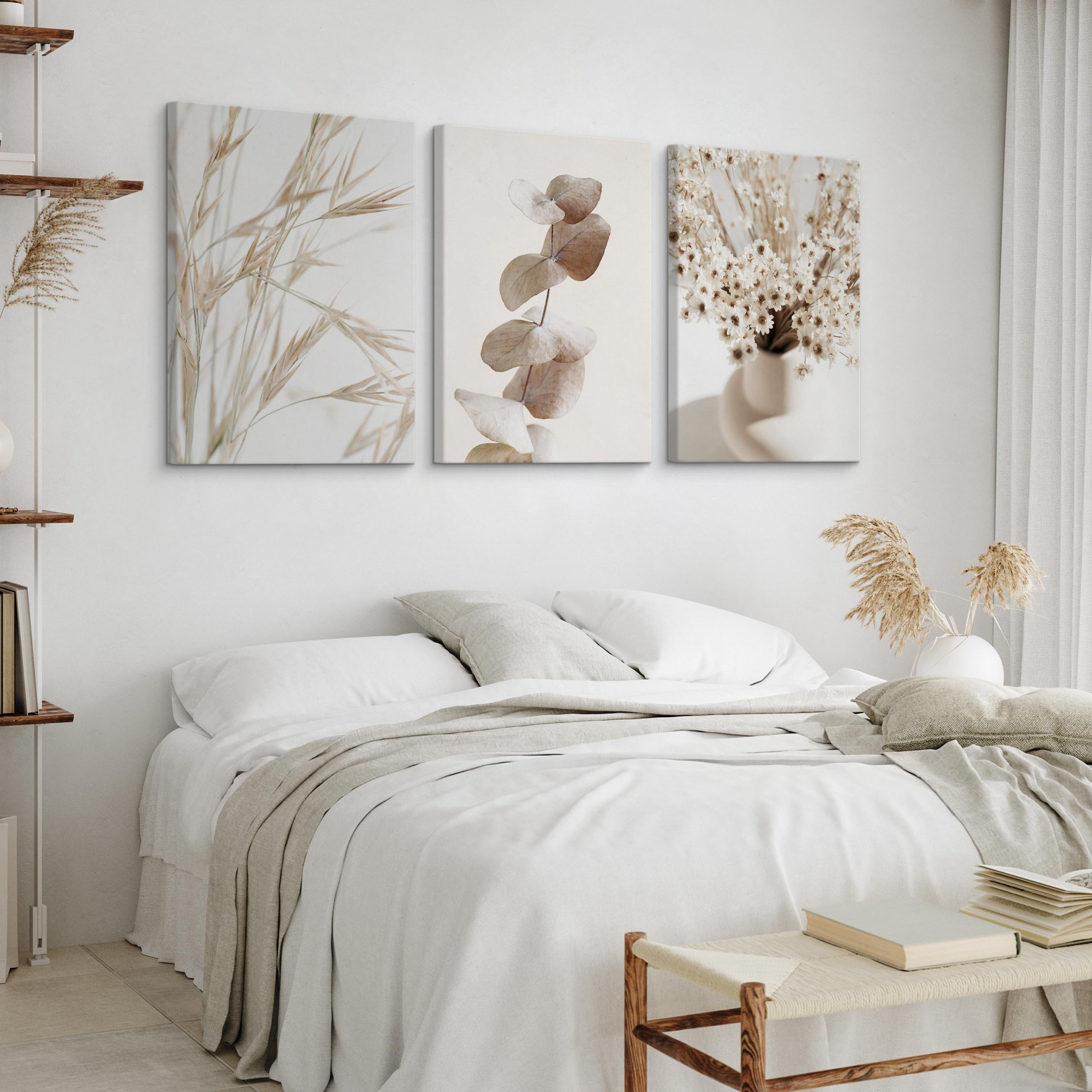 Thumbnail - Muralo Leinwandbilder, Blau, Beige, Braun, Grau, Textil, Floral, Baum/Pflanze/Natur, Rechteckig, 90x40 cm, Bilder und Zu...