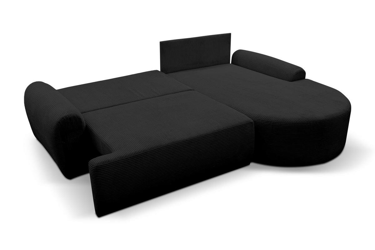 ECKSOFA Dream Cord in L-Form mit Schlaffunktion und Bettkasten, Farbe: Schwarz, Cordstoff, Ottomane Rechts - Schwarz, Textil (260/136cm) - VENASI MÖBEL