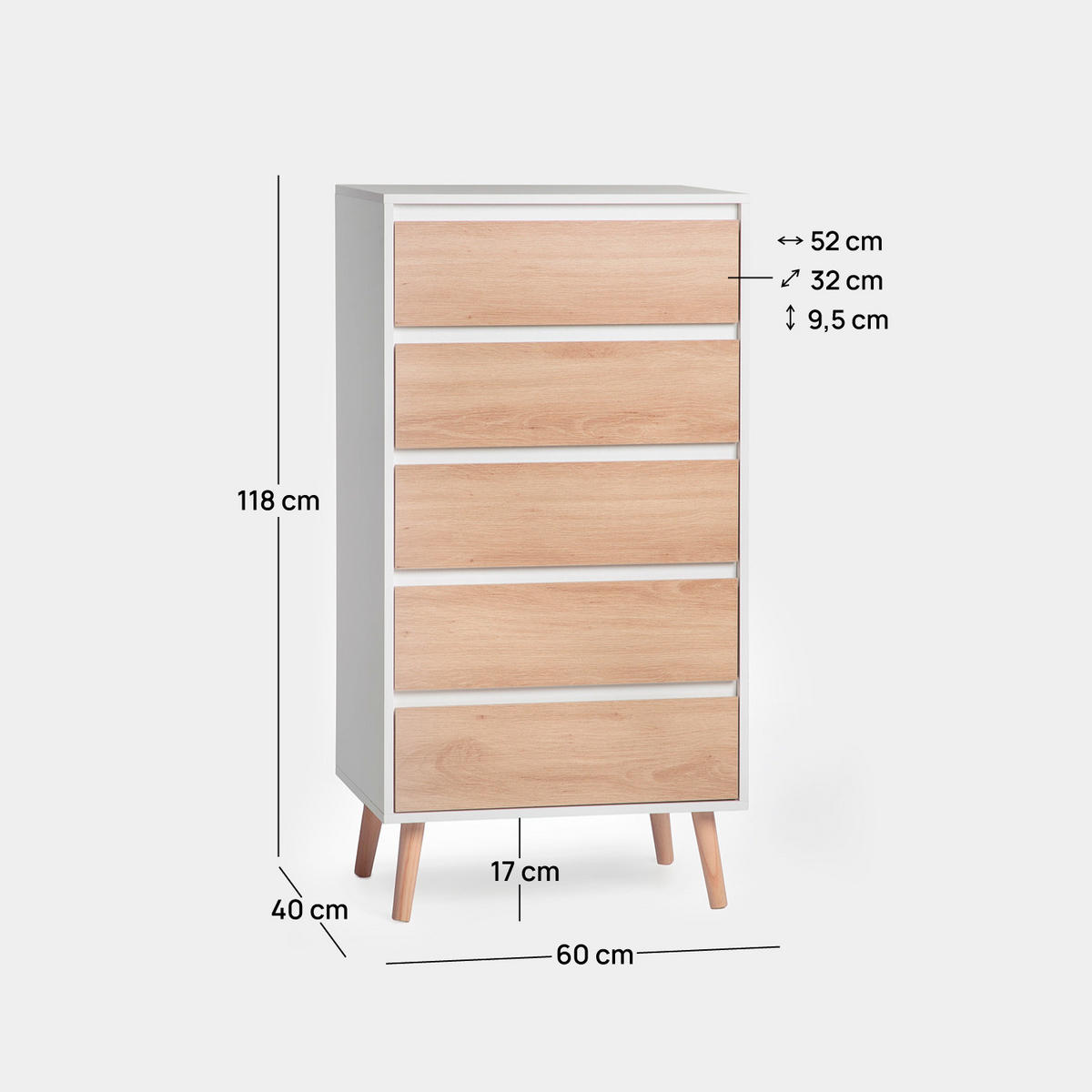 SCHUBLADENSCHRANK Kemi Zweifarbig 60 cm x 118 cm - Multicolor, Holzwerkstoff (60/118/40cm) - Klast Home