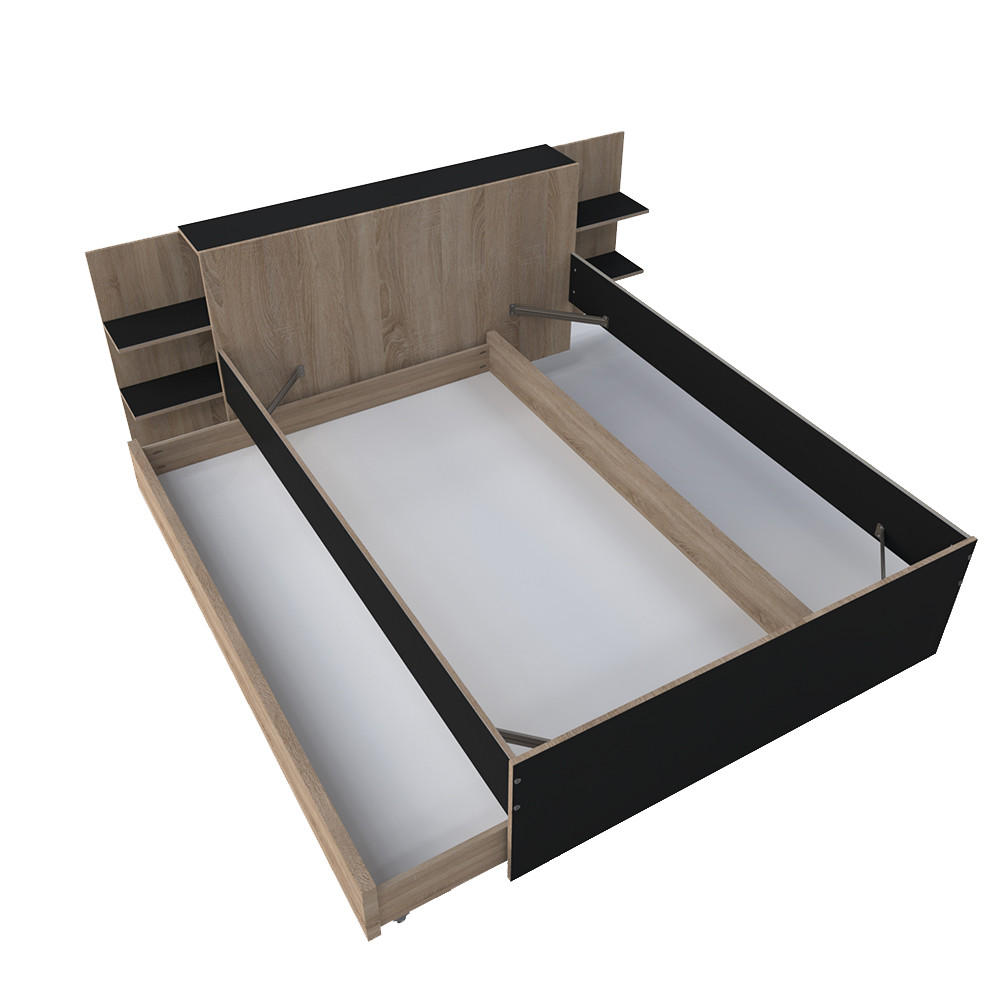 BETT CITY mit Kopfteil und Schublade/ Bett 140x190 - Schwarz & gebleichte Eiche Dekor - Schwarz/Sonoma Eiche, Holzwerkstoff (140/190cm) - Weber Industries