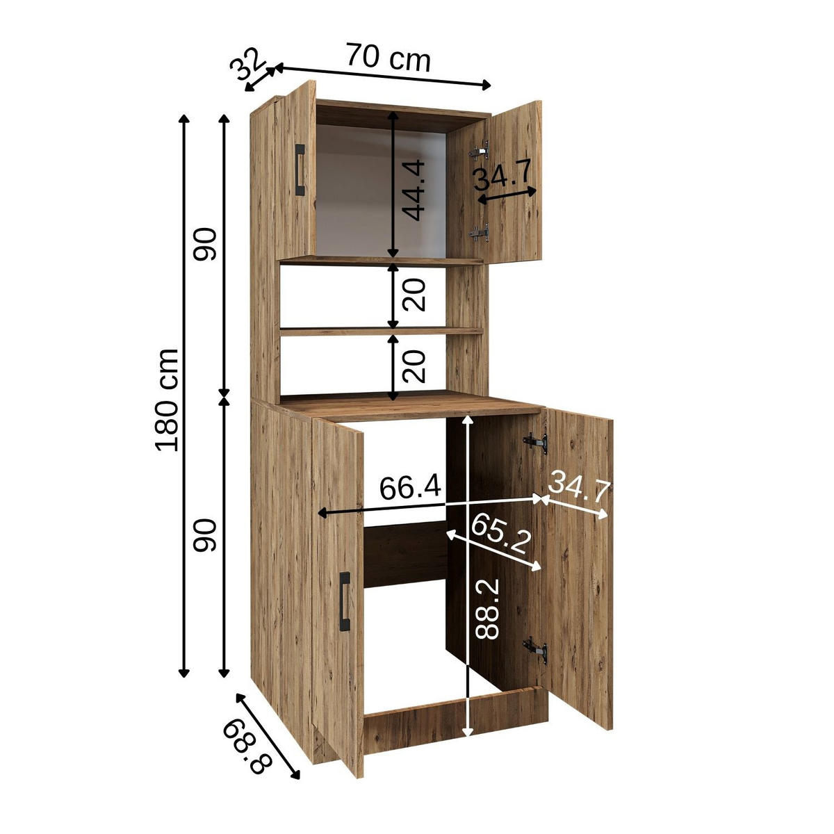 WASCHMASCHINENSCHRANK Atlantic I 70cm Breit, 180cm Hoch - Eichefarben, Holzwerkstoff (70/180/69cm)