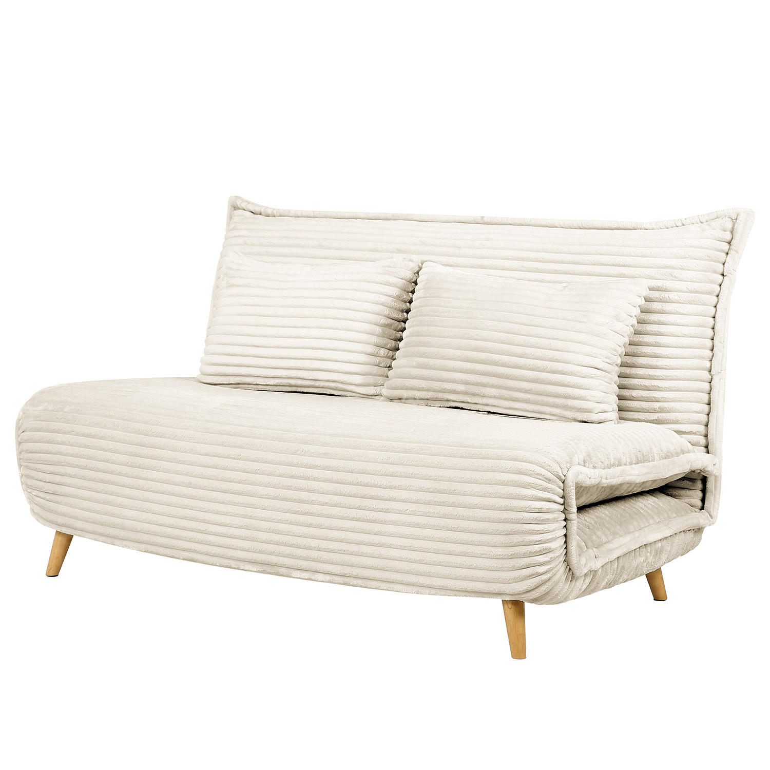 SCHLAFSOFA - Cord / Eiche - Creme, Eiche Hell - Eichefarben/Creme, Eichenholz/Textil (150/87/92cm) - home24