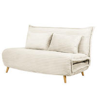 SCHLAFSOFA - Cord / Eiche - Creme, Eiche Hell - Eichefarben/Creme, Eichenholz/Textil (150/87/92cm) - home24